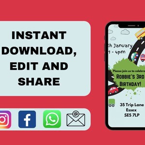 Cars and trucks kids party invitation pdf
