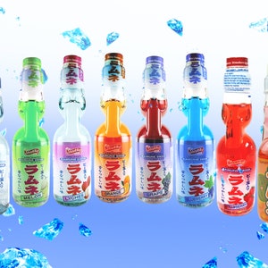 Japanese Ramune Marble Soda | Asian Snack Drink | Variety Flavors | Original Blueberry Strawberry Lychee Melon Orange Grape