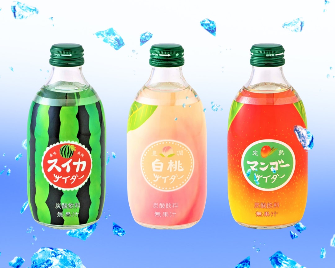 Japanese Sparkling Soda Cider Hojun White Peach, Kanjuku Mango, Suika