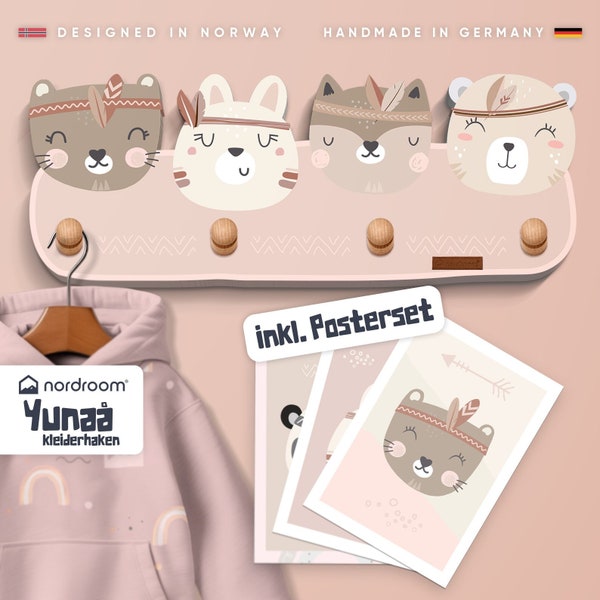 Kleiderhaken für Kinderzimmer + Posterset / Garderobe / Kinder Hakenleiste / Indianer / gratis / Geschenk / Babyzimmer / Kinderzimmer Deko