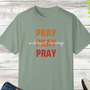 Camiseta cristiana Orar sin cesar, Camiseta cristiana, Camiseta inspiradora con cita bíblica, Camiseta con versículo bíblico, Camiseta religiosa, Orar por ella