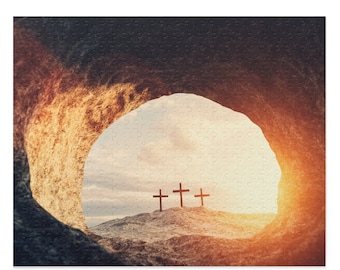 Puzzle Resurrezione Tre Croci (120, 252, 500 pezzi), Regalo cristiano, Regalo cattolico, Estetico, Tradizionale, Domenica di Pasqua, Adulti, Bambini