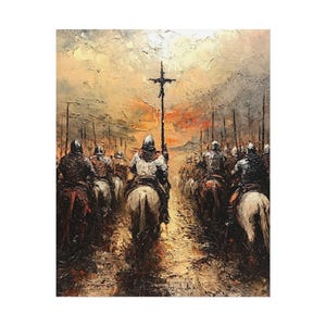 Medieval Crusader Wall Art, Christian Poster Print, Knight Decor, Historical Battle Scene, Army Marching into Battle - Dramatic Artwork
