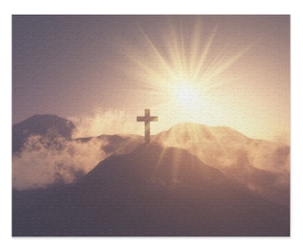 Puzzle di resurrezione della croce di montagna (120, 252, 500 pezzi), regalo cristiano, regalo cattolico, estetico, tradizionale, domenica di Pasqua, adulti, bambini
