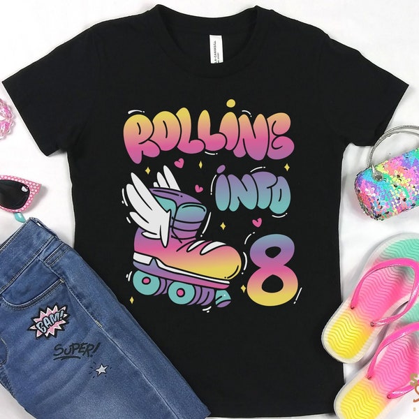 Custom Roller skating birthday outfit | Eight Birthday shirt | Roller skate birthday shirt | Roller disco theme party | Roller girl shirt