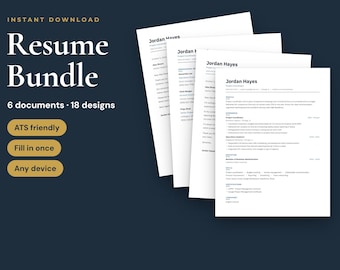 Resume Template Bundle with Cover and Resignation Letter, References, 18 Designs, PDF, Word