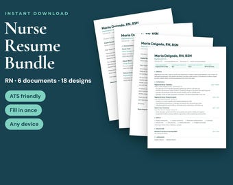 Nurse Resume Template Bundle with Cover and Resignation Letter, References, 18 Designs, PDF, Word
