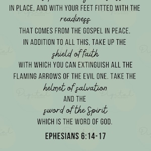 Efeziërs 6:14-17, digitale print, Wapenrusting van God, standvastig, Bijbelverzen, Schrift, Christelijk