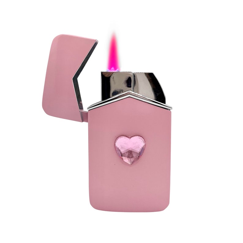 Pink Flame Embellished Refillable Butane Torch Lighter ~ Cute Smoking Supplies 