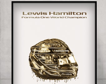 Lewis Hamilton - F1 World Champion | Mercedes Silver Arrows Art Decor Physical 2022 F1 Formula One Gold Helmet Wall Art Print Minimalist