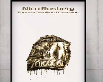 Nico Rosberg - F1 World Champion | Mercedes Silver Arrows Art Decor Physical 2022 F1 Formula One Gold Helmet Wall Art Print Minimalist