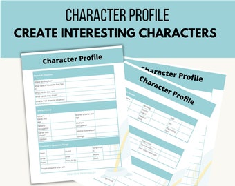 Druckbarer Charakterprofil-Ersteller für Autoren, herunterladbar, Charaktervorlage, Charakterbogen, Writer Printables