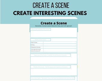 Printable Scene Creator for Writers, Downloadable, Create a Scene Template, Writer Printables, Writer Template, Scene Template