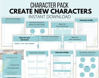 Character Pack, Writers Character Pack, Character Development, Character Creation Worksheets, Character Worksheets