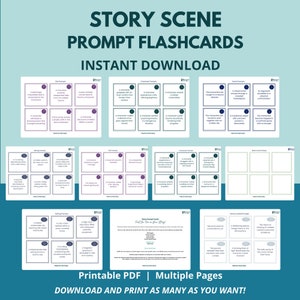 Tarjetas de escenas inspiradoras para escritores, ideas creativas de escenas e historias, tarjetas didácticas para escritores, indicaciones de historias y escenarios, indicaciones de escritura