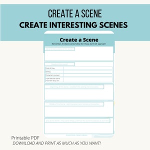 Printable Scene Creator for Writers, Downloadable, Create a Scene Template, Writer Printables, Writer Template, Scene Template