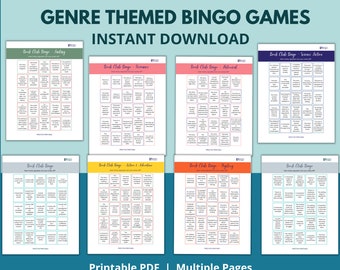 Book Club Bingo Spiele, Buch Bingo, Genre Buch Bingo, Buch Bingo Spiele, 8 druckbare Buch Bingo Spiele, Buch Spiel, Buch Club Spiel