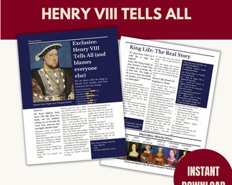 Henry VIII Geschichte druckbare, lustige Geschichtsaktivität, lernen Sie über die Tudors, Homeschool und Klassenzimmer druckbare, Tudor Könige und Königinnen