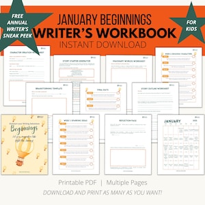 Writing Workbook for Kids, 31 Days of Writing Prompts, January Writing Printable, Kids January Writing Printable, Writing Worksheets