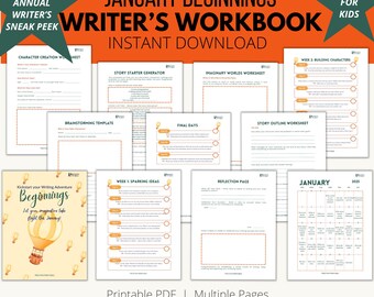 Writing Workbook for Kids, 31 Days of Writing Prompts, January Writing Printable, Kids January Writing Printable, Writing Worksheets