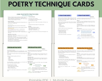 Poetry Writing Cards, 20 Guided Poetry Techniques with Prompts, Creative Writing Deck, Printable Poetry Toolkit