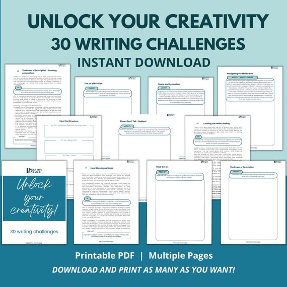 30 Writing Challenges, Writing Prompts for Authors, Creativity Prompts for Writers, Challenges for Storytellers, Creativity Exercises