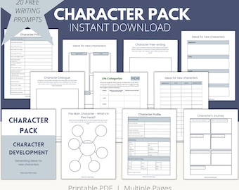 Charakterpaket, Writers Character Pack, Charakterentwicklung, Arbeitsblätter zur Charaktererstellung, Charakterarbeitsblätter, Freie Schreibaufführungen,