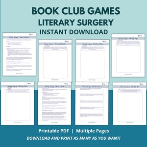 Book Club Games, Printable Book Club Games, Dissect a Book, Book Club Activities, Book Club