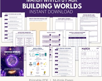 Magische Welten Schreibpaket für Kinder, Weltenbau Kids Pack, Magische Welten Schreibpaket, Arbeitsblätter zum Geschichtenerzählen
