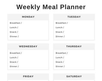 Weekly Meal Planner, Meal Planning, 1 Page