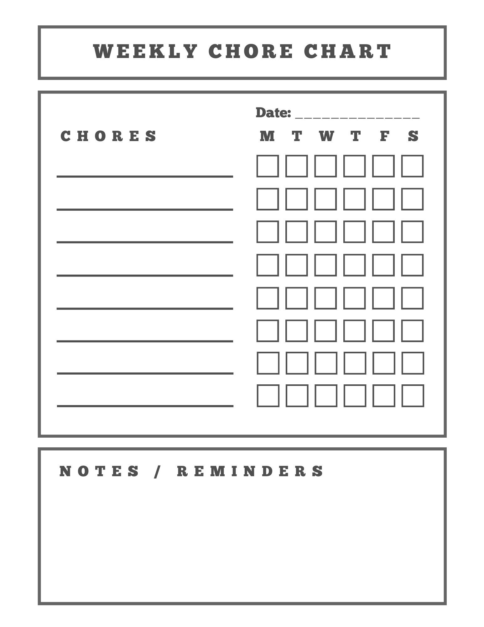 Weekly Chore Chart, Weekly Chores, Black & White, 1 Page - Etsy