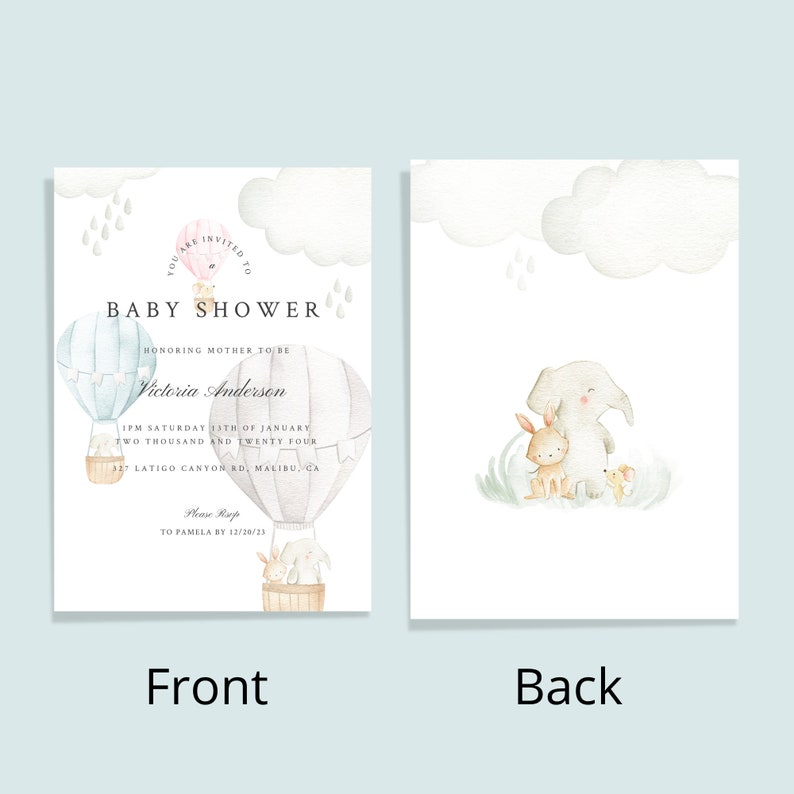 Hot Air Balloons Baby Shower Invitation Boy or Girl Baby Etsy