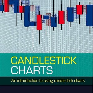 May include: A book cover with a teal background and the title "Candlestick Charts" in yellow letters. The subtitle is "An introduction to using candlestick charts". The author's name, "Clive Lambert", is printed below the subtitle. The cover also features a chart with red and blue candlestick patterns.
