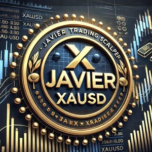 May include: A gold-colored circular emblem with the text "JAVIER TRADING SCALPER" and "JAVIER XAUSD" in a black background. The emblem has a large gold "X" in the center.