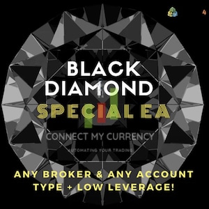Puede incluir: Gráfico de diamante negro con el texto "BLACK DIAMOND SPECIALEA CONNECT MY CURRENCY AUTOMATING YOUR TRADING ANY BROKER & ANY ACCOUNT TYPE + LOW LEVERAGE!"
