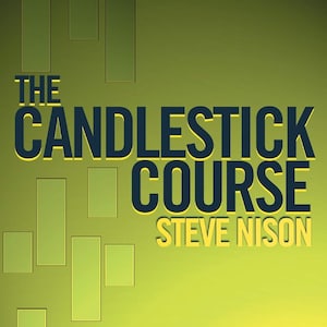 May include: A book cover with a yellow-green background and a dark blue title: "The Candlestick Course" by Steve Nison. The cover features a stylized candlestick chart with yellow-green bars.