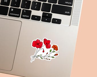 Poppy and Marigold Floral Sticker – Waterproof Vinyl Botanical Sticker