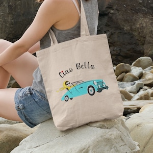 Ciao Bella Italian Sports Car Tote Bag: Italy Vacation Travel Bag