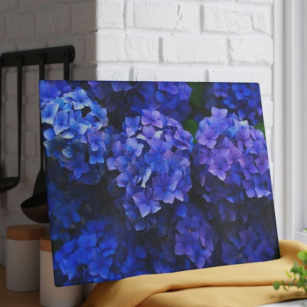 Glass Cutting Board, Blue Hydrangea Kitchen, Blue Flower Decor, Chopping Board, Cheese Board, Serving Tray, Trevit, Buffet, Botanical Lover