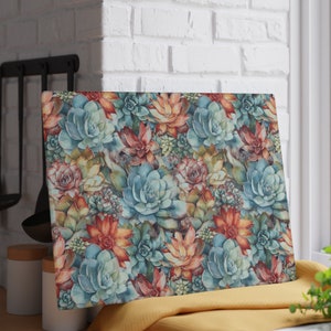 Western Succulent Glass Cutting Board, Southwestern Teals Decor, Cottagecore Decor, Charcuterie, Chopping Board, Cheese Board, Serving Tray