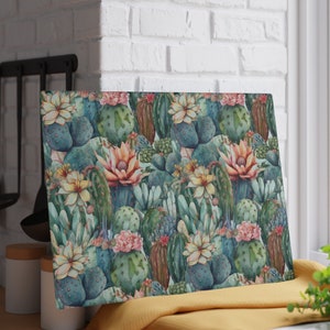 Blooming Cactus Glass Cutting Board, Desert Cowboy Cactus Garden, Cottagecore Decor, Charcuterie, Chopping Board, Cheese Board, Serving Tray