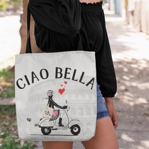 Ciao Bella Italian Vespa Tote Bag: Italy Vacation Travel Bag