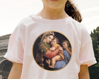 Kids Shirt Madonna and Child, Renaissance T-Shirt, Raphael Artist, Christian Tshirt, Catholic Gift, Virgin Mary, Baby Jesus, Christ Child