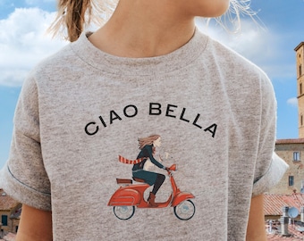 Kids Italian Red Vespa Shirt, Italy T-Shirt, Ciao Bella, Italy Vacation, Destination Shirt, Traveler Shirt, Summer Trip, Vacation Shirt,