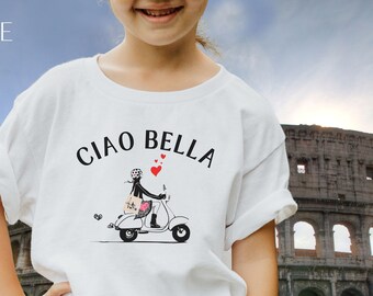 Kids Italian Vespa Shirt, Italy T-Shirt, Ciao Bella, Italy Vacation, Destination Shirt, Traveler Shirt, Summer Trip, Vacation Shirt, Travel