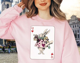 Alice in Wonderland White Rabbit Sweatshirt, Queen of Hearts Gift