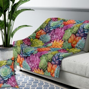 Neon Succulent Sherpa Fleece Blanket: Western Cowboy Decor