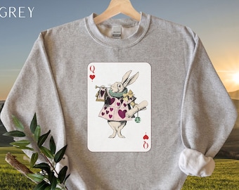 Alice in Wonderland White Rabbit Sweatshirt, Queen of Hearts Gift