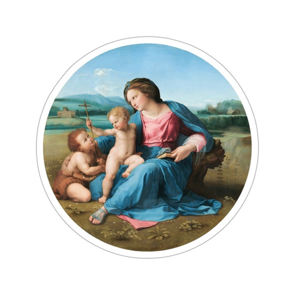 Raphael Sticker, Renaissance Sticker, Madonna and Child Decal, Religious Sticker, The Alba Madonna, Mary, Jesus and John the Baptist Decal