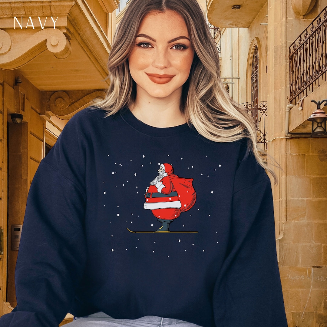 Ski Sweatshirt, Skiing Santa Shirt, Ski Christmas, Snowboarding, Snow Skiing Lover, Santa Ski ...